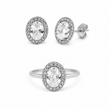 Conjunto Xena Anillo y Pendientes en Oro Blanco 9 Kilates