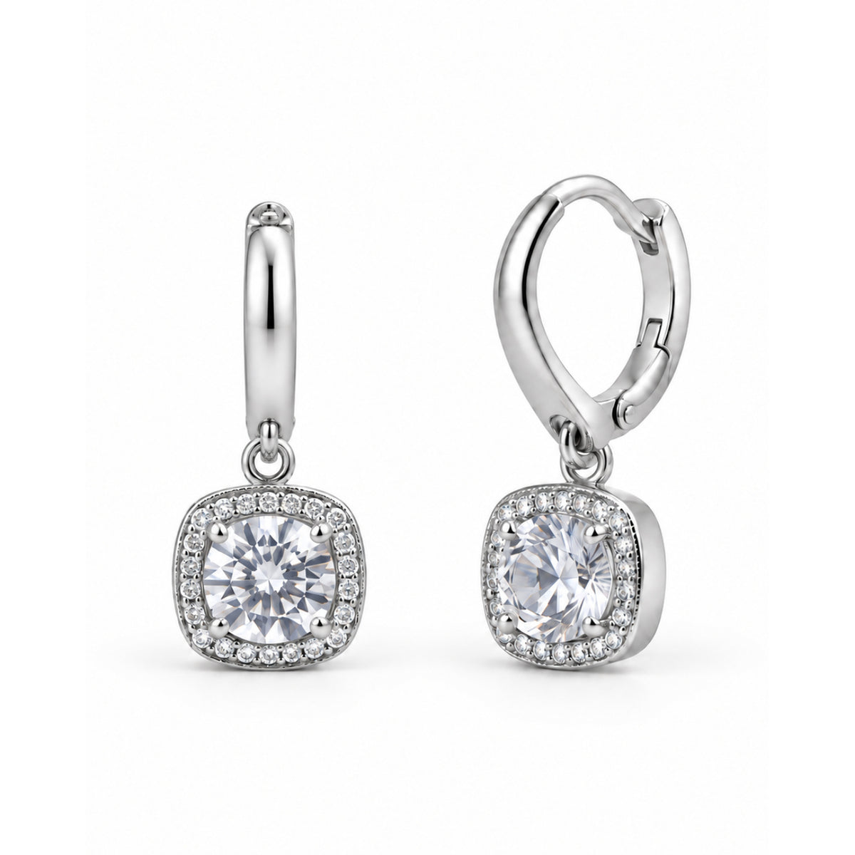 Pendientes Largos Cuadrados con Circonitas Baño Oro 18 Kilates