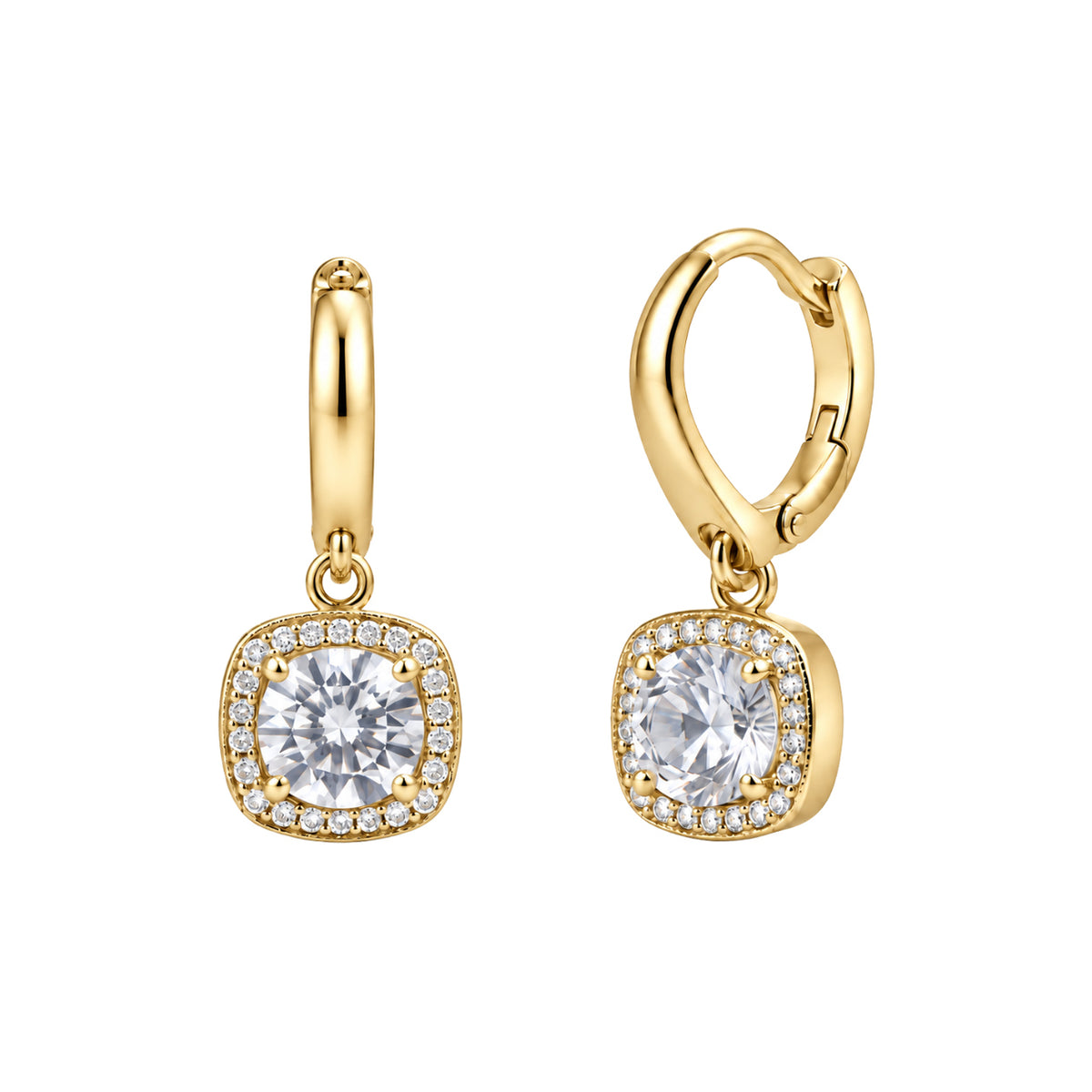 Pendientes Largos Cuadrados con Circonitas Baño Oro 18 Kilates