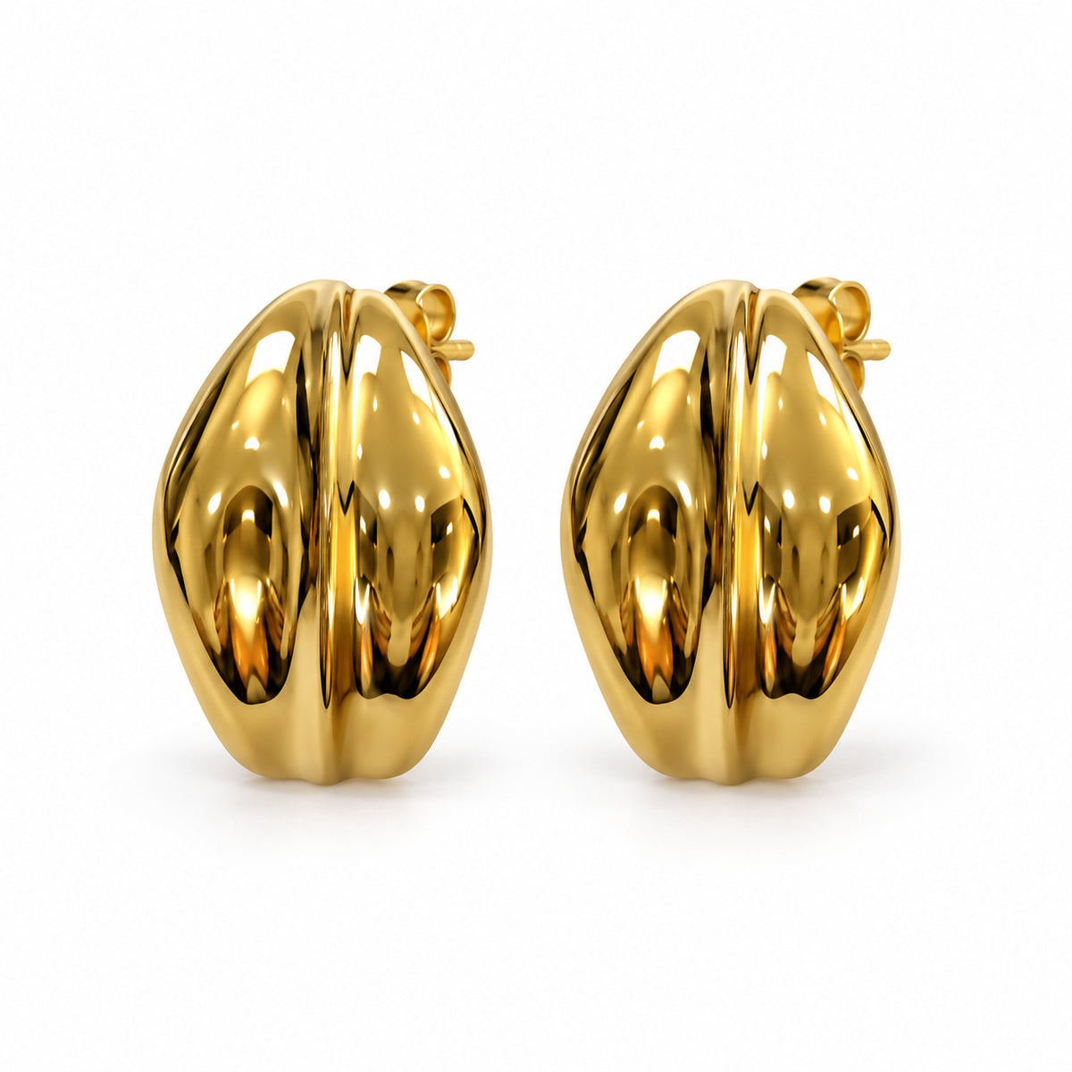 Pendientes Acanalados Baño Oro 18 Kilates