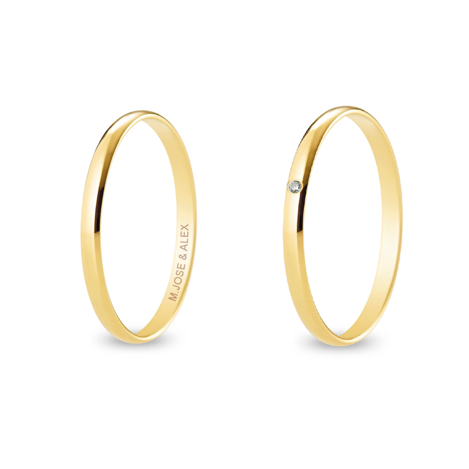 Pareja de Alianzas de Boda Ani de Media Caña en Oro Amarillo