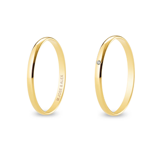 Pareja de Alianzas de Boda Ani de Media Caña en Oro Amarillo