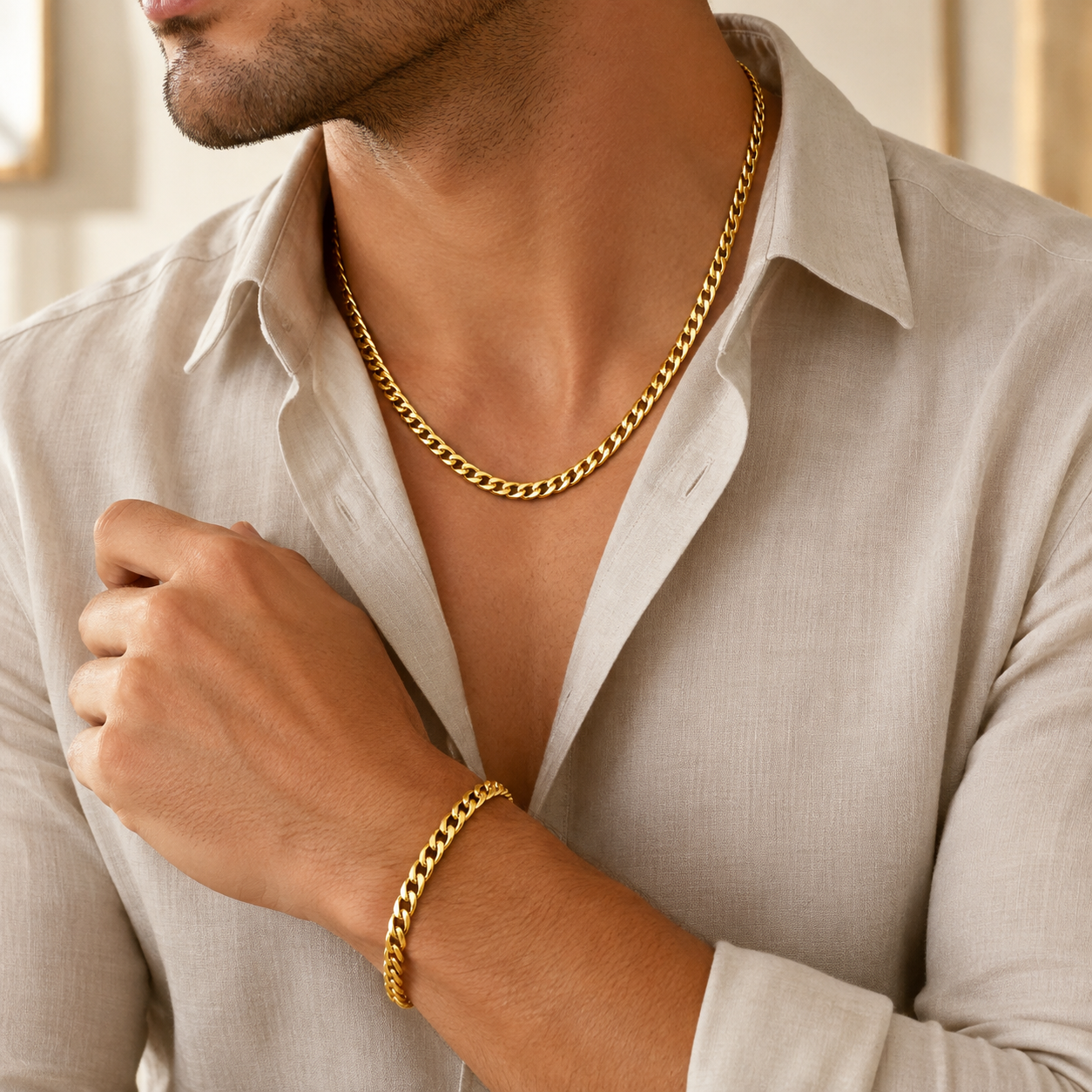 Conjunto Hombre Gabriele Cadena y Pulsera Barbada en Acero