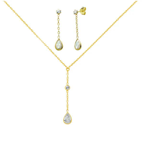 Conjunto Allegra Cadena con Colgante y Pendientes en Oro Amarillo de 9 Kilates