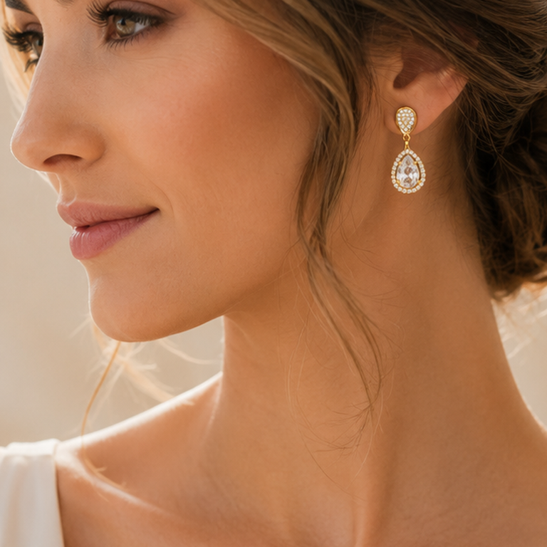 Pendientes Largos Galatea de Oro 18K con Circonitas