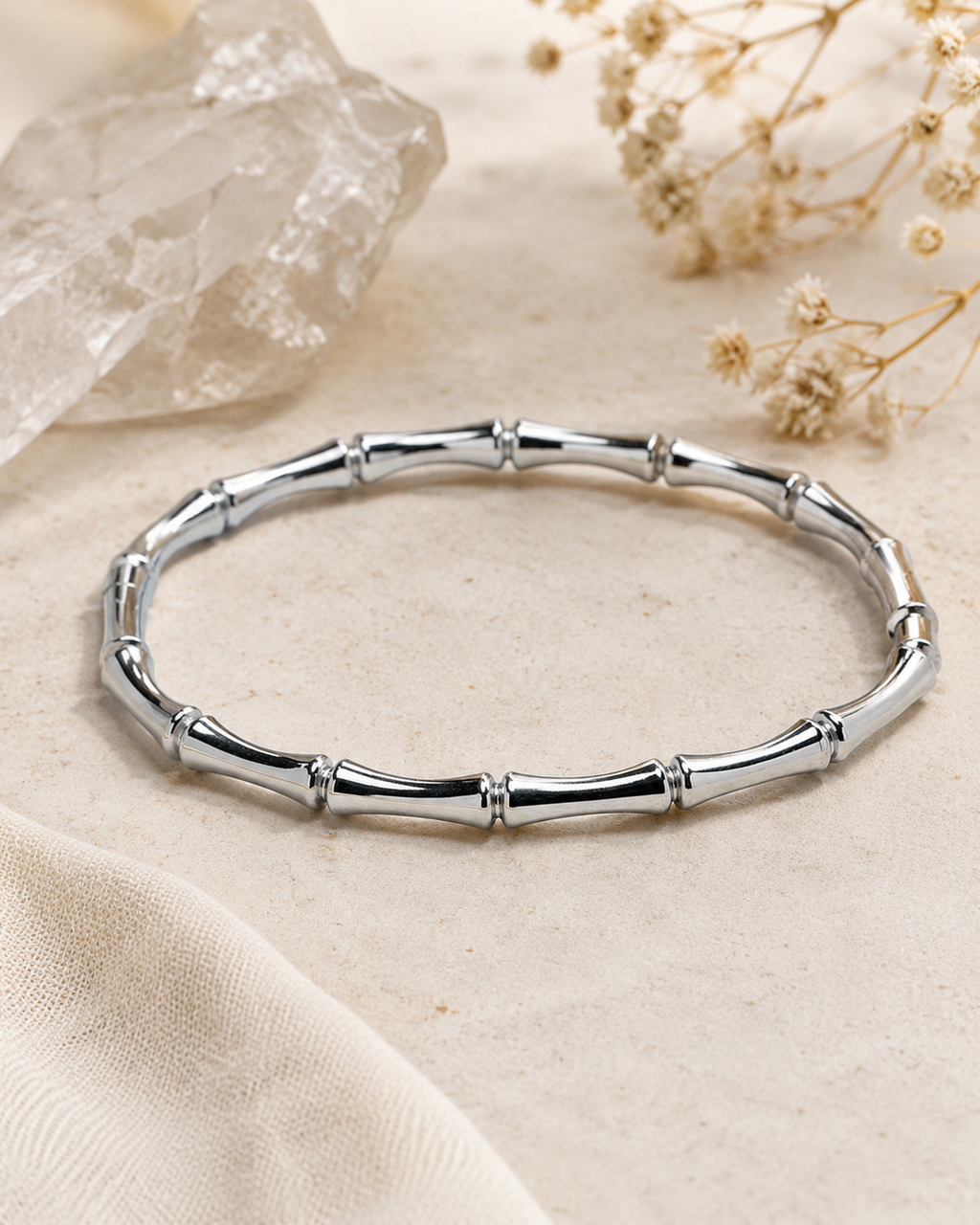 Pulsera Esclava Tesi de Acero Inoxidable con Diseño Bambú
