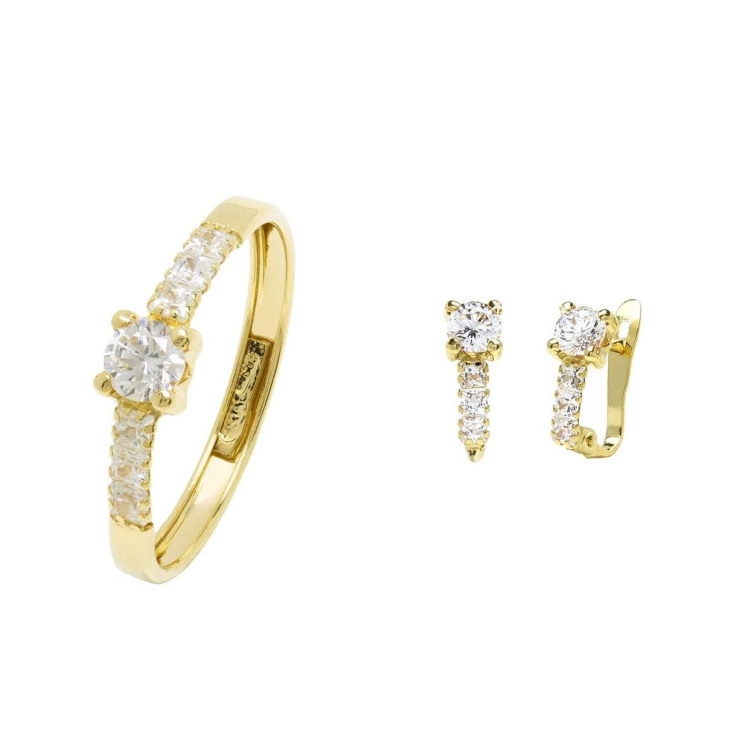 Conjunto Jul Anillo y Pendientes de Oro Amarillo 9 kilates