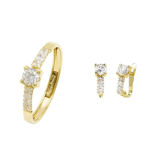 Conjunto Jul Anillo y Pendientes de Oro Amarillo 9 kilates