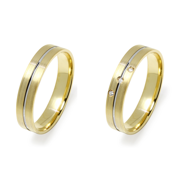 Pareja de Alianzas de Boda Rim Satinado-Brillante en Oro Bicolor