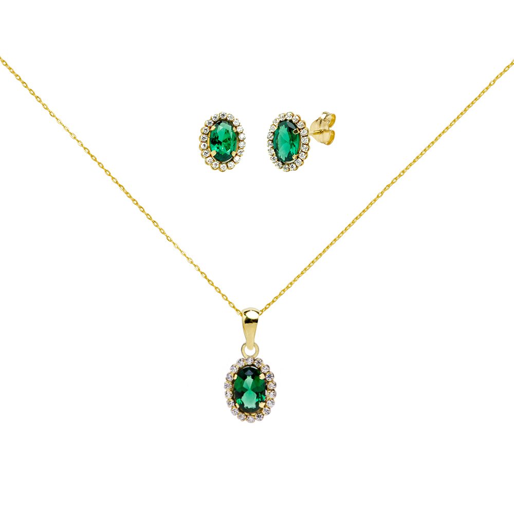 Conjunto Aurora de Pendientes y Colgante en Oro Amarillo 9 Kilates