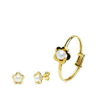 Conjunto Talía Anillo y Pendientes Comunión en Oro Amarillo 9 Kilates