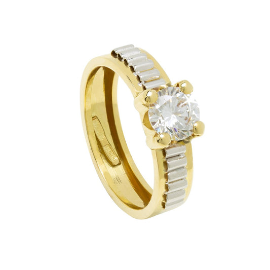 Anillo Anne Solitario Americano en Oro Bicolor 9 Kilates