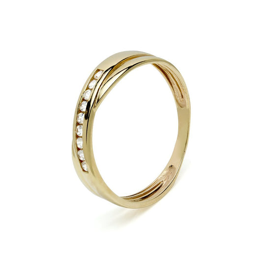 Anillo Brittany Bandas Cruzadas con Circonitas en Oro Amarillo 9 Kilates