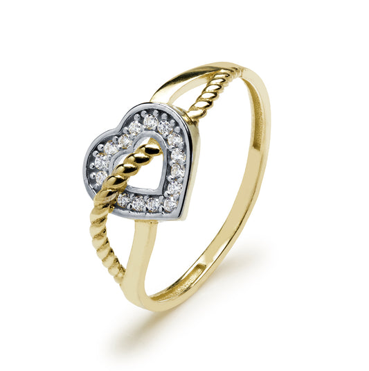 Anillo Clau Corazón con Circonita en Oro Amarillo 9 Kilates