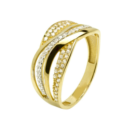 Anillo Esther Bandas Cruzadas con Circonitas en Oro Amarillo 9 Kilates