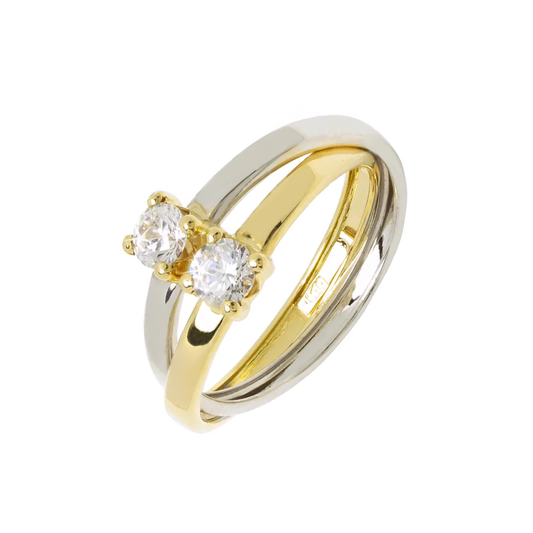 Anillo May en Oro Bicolor  con Circonitas 18 Kilates