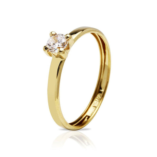 Anillo Tina Solitario Circonita 4 Grapas en Oro Amarillo 18 Kilates