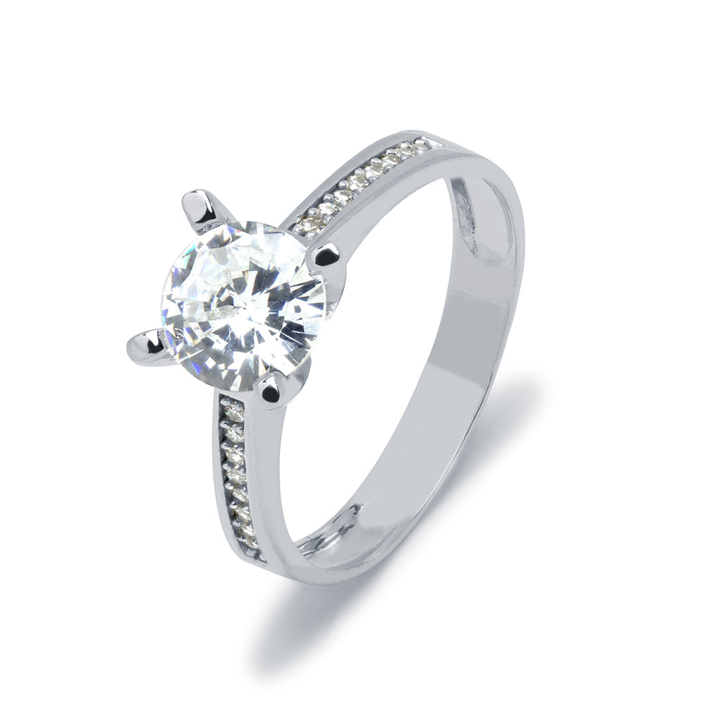 Anillo Solitario de Circonitas en Oro Blanco de 9 Quilates