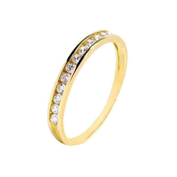 Anillo Gema Media Alianza con Circonitas Blancas en Oro Amarillo 9 Kilates
