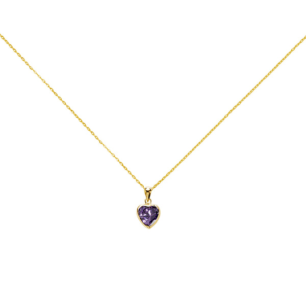 Colgante Corazón con Circonita Amatista en Oro Amarillo 9 Kilates