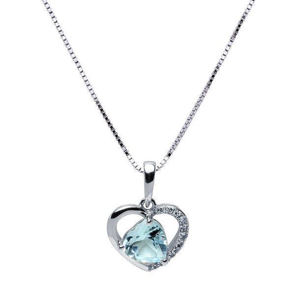 Colgante Corazón con Topacio y Diamantes en Oro Blanco 9 KIlates