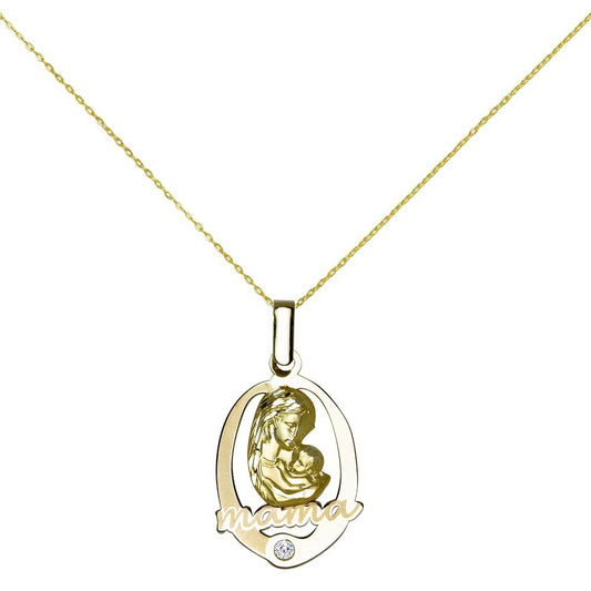Colgante Regina Mamá y Bebé con Circonita en Oro Amarillo 9 Kilates