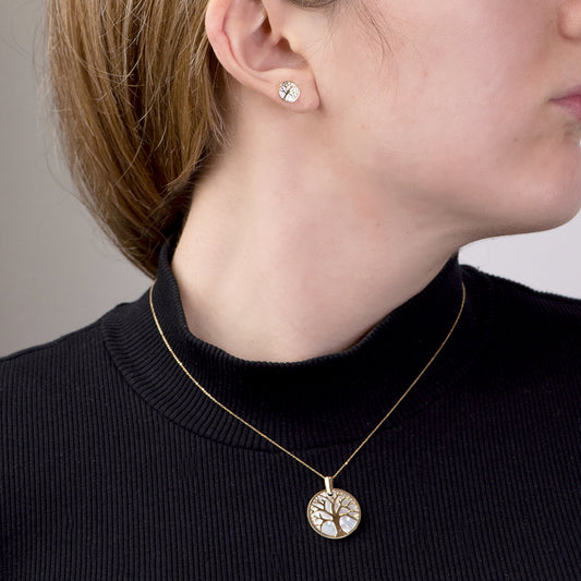 Conjunto Aroa de Colgante y Pendientes Árbol de la Vida en Oro Amarillo 9 Kilates