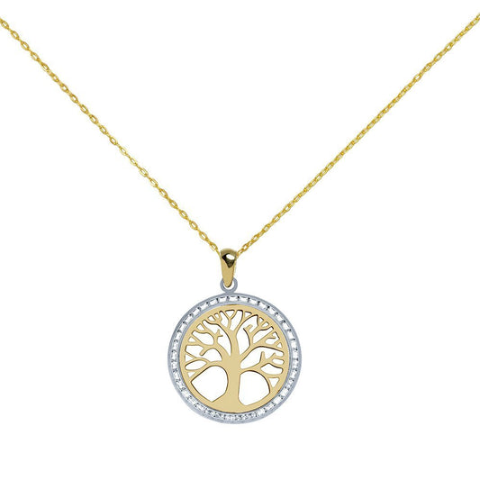 Colgante Árbol de la Vida 20x20 con Circonitas en Oro Bicolor 9 Kilates