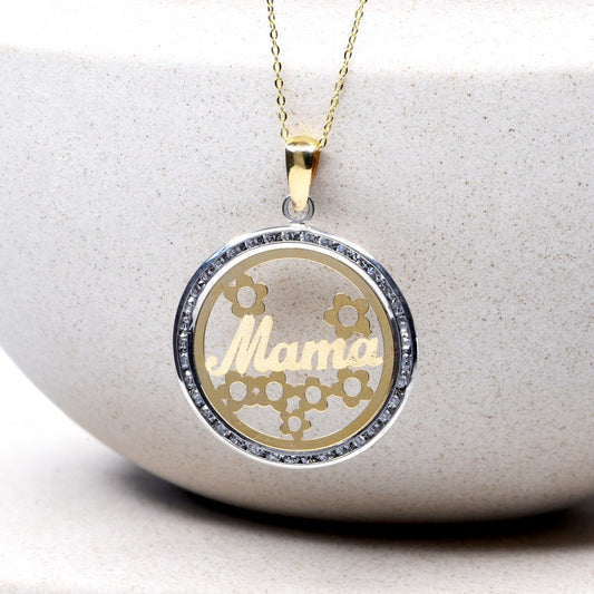 Colgante Mamá (20mm) con Circonita en Oro Bicolor 9 Kilates