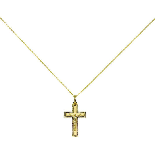 Cruz Plana Grabada con Cristo (16x25mm) en Oro Amarillo 18 Kilates