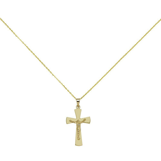 Cruz Plana con Cristo (15x25mm)  en Oro Amarillo 9 Kilates