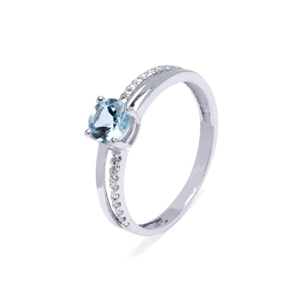 Anillo Americano Elaia con Topacio y 18 Brillantes en Oro Blanco 9 Kilates