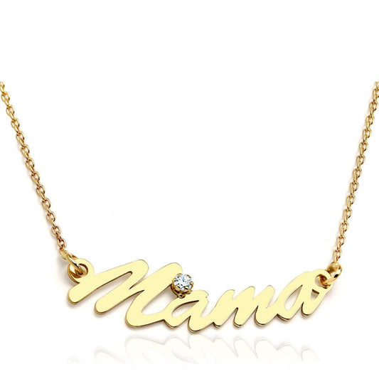 Cadena y Colgante Mamá con Diamante Creado en Oro Amarillo 9 Kilates