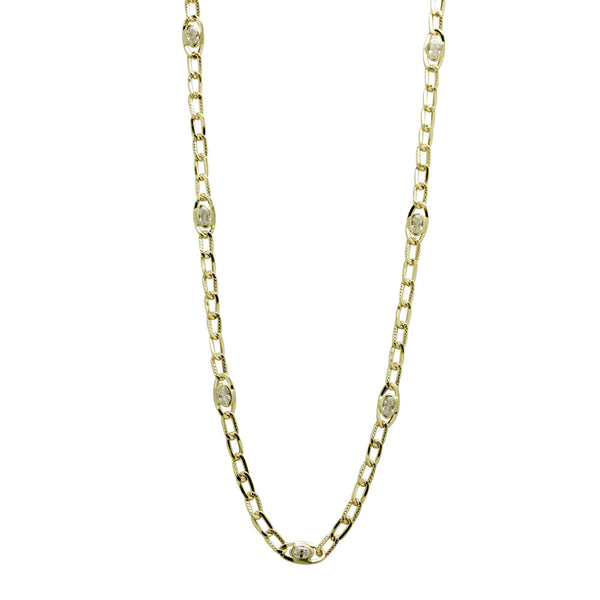 Cadena Eslabones 45 cm con Circonitas en Oro Amarillo 18 Kilates