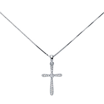 Cadena y Colgante Cruz con Diamantes 0,08 Quilates en Oro Blanco