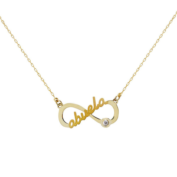 Cadena y Colgante Infinito Abuela con Circonita en Oro Amarillo de 9 Kilates