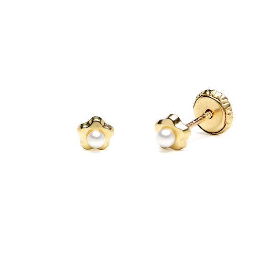 Pendientes Margarita con Perla en Oro Amarillo 9 Kilates