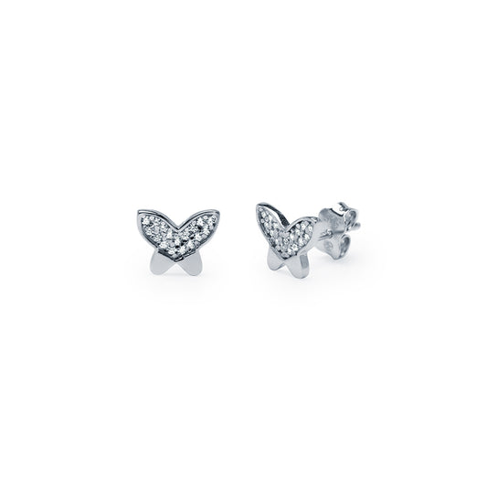 Pendientes Mariposa con Circonitas en Oro Blanco 9 Kilates