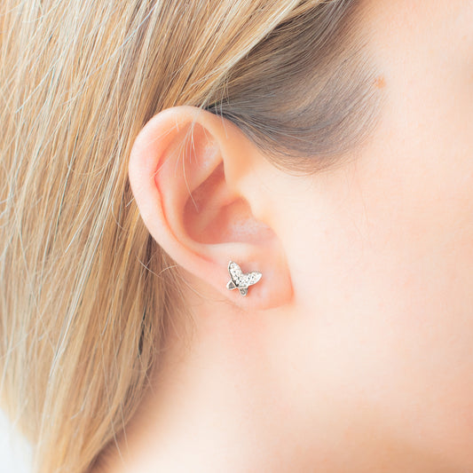 Pendientes Mariposa con Circonitas en Oro Blanco 9 Kilates