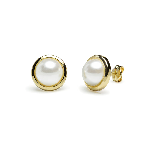 Pendientes Biselados con Perla en Oro Amarillo 9 Kilates