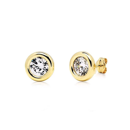 Pendientes redondos Leslie 9x9 con Circonitas en Oro Amarillo 9 Kilates