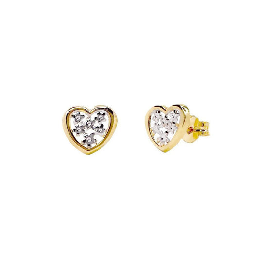 Pendientes Corazón  (8x7) en Oro Bicolor 9 Kilates