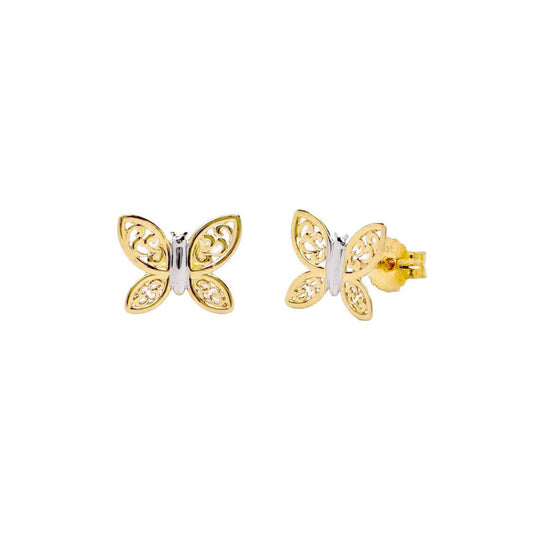 Pendientes Mariposa  (9x7) en Oro Bicolor 9 Kilates