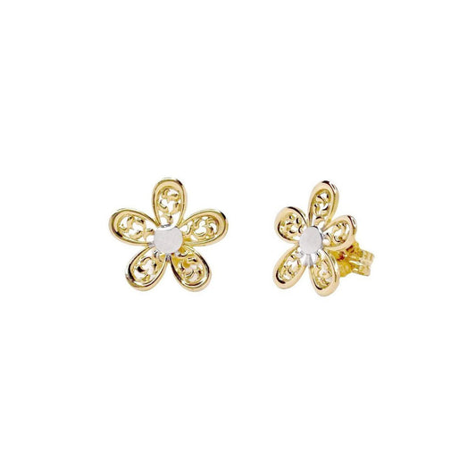 Pendientes Flor  (11x11) en Oro Bicolor 9 Kilates