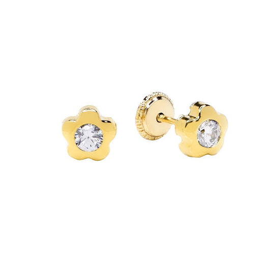 Pendientes Niña Flor con Circonita en Oro Amarillo 18 Kilates