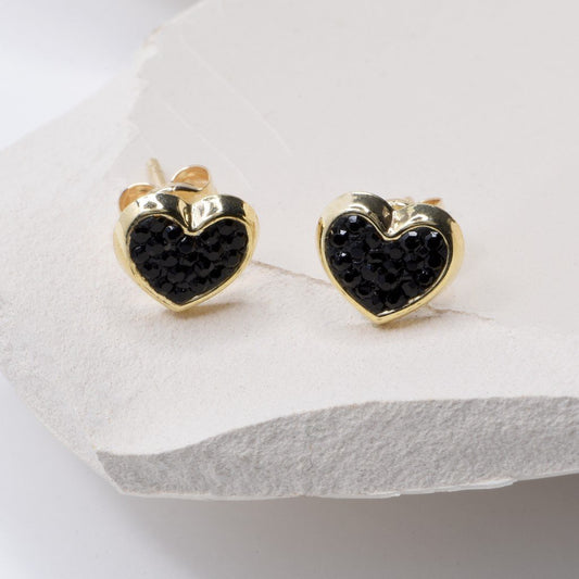 Pendientes Corazón Oro Amarillo 9 Kilates corazón con resina negra