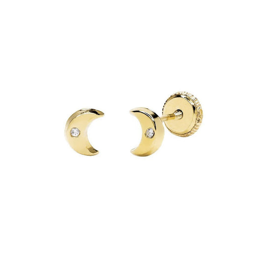 Pendientes Niña Luna con Circonita (4x5,5) en Oro Amarillo 9 Kilates