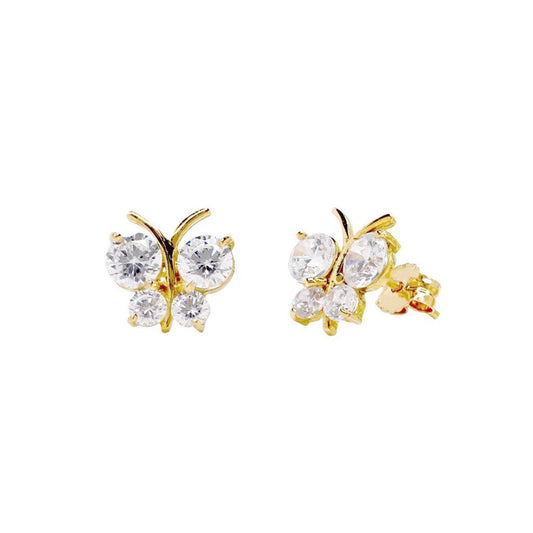 Pendientes Mariposa cierre presión con Circonita (9x7) Oro Amarillo 18 Kilates