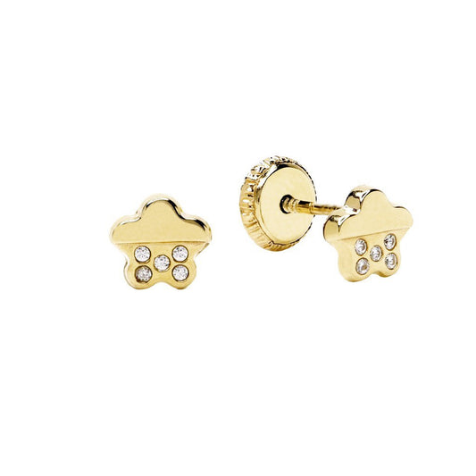 Pendientes Niña Flor con 5 Circonitas (5x5) en Oro Amarillo 9 Kilates