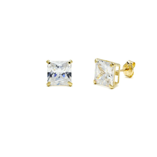 Pendientes cuadrados Romy (7x7) con circonitas en Oro Amarillo de 9 Kilates